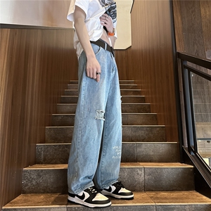 k705-p48-控68 M-5XL 现货oversize cleanfit风黄泥牛仔裤破洞图片