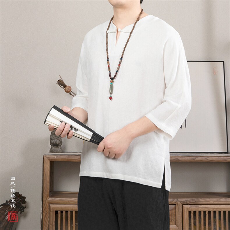 春夏新款风男装棉麻男士七分袖T恤T215P70,男装T恤,钱塘802