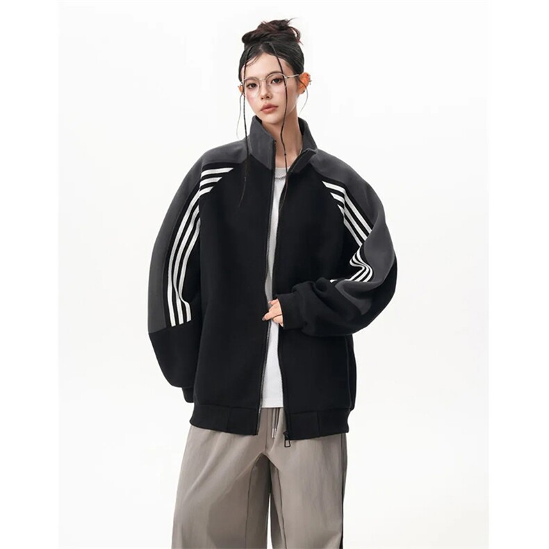 抖音得物高品质美式高街重磅结构织带拼接撞色立领卫衣外套CM41，男装卫衣，电商A486-1