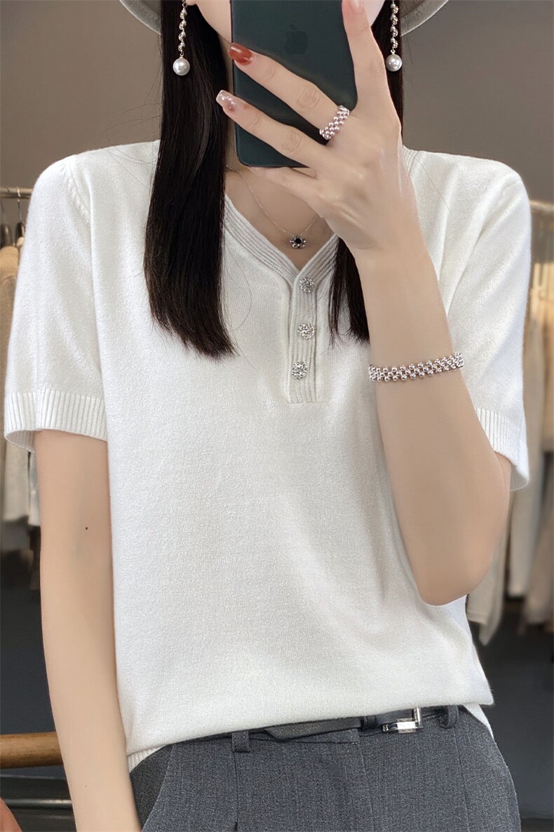 连帽蕾丝短袖T恤女夏季2025新款打底衫洋气大码女装百搭针织上衣,针织衫/毛衣,萱芳婷羊绒