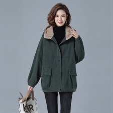 加绒加厚派克服女冬季2025新款宽松休闲连帽棉衣中年妈妈棉袄外套,女装棉衣/棉服,秋牧寒烟
