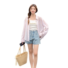 邱肉瑶条纹防晒衬衫衬衫女夏季新款宽松显瘦高级小个子长袖上衣，女装套装/套裙，慧峰