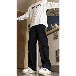 春秋季设计感弯刀裤工装裤子男美式高街西裤阔腿直筒裤KZ009P58图片
