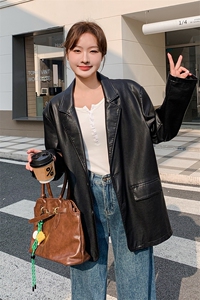【1C083】春季新品咖色西装皮衣外套女韩版时髦B8615-P125-K258图片