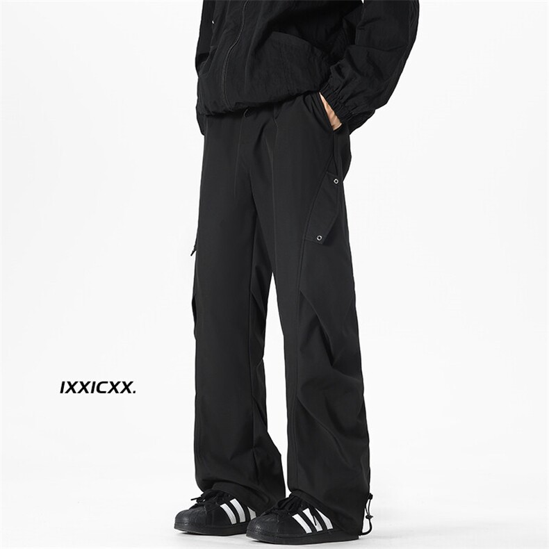 特批P35无差价秋季美式褶皱抽绳工装裤男设计感宽松阔腿长裤K1458，男装工装外套，电商A001