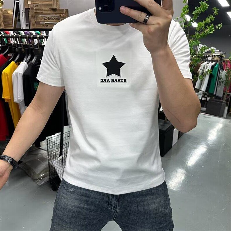 ins宽松型夏季青少年新款圆领短袖休闲百搭钢印燕尾T恤男潮,男装T恤,星座506A