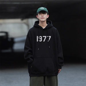 2024新款宽松1977印花连帽卫衣 Y103 常规版 P48 加绒版P65 黑色图片