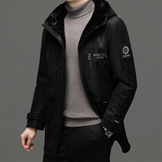 中年男士冬季新款连帽保暖皮羽绒服男装休闲上衣厚款白鸭绒外套，男装羽绒服，电商B212（原钱塘6029）