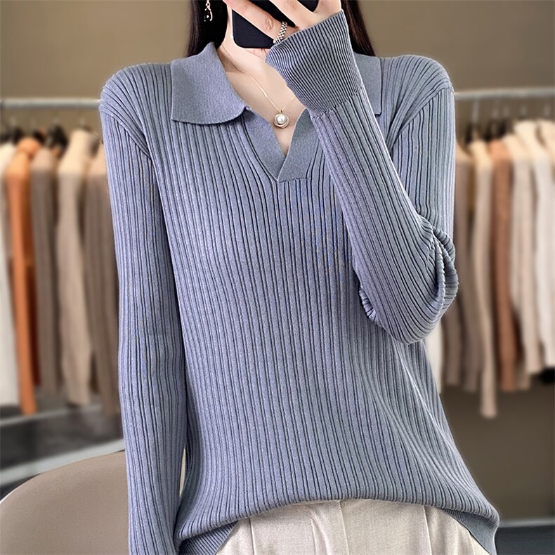 POLO领长袖针织打底衫女修身翻领套头毛衣洋气百搭内搭保暖毛衫女,针织衫/毛衣,佳绒包芯纱店