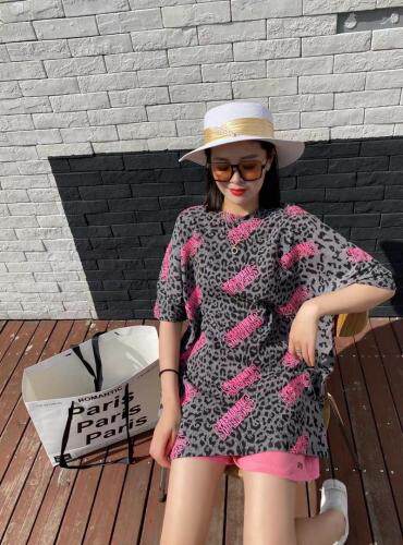 时尚豹纹蕾丝T恤，女装T恤，Q.P