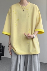 T10137-特批33控68开口笑高品质夏季大码短袖破洞潮流百搭T恤，男装T恤，电商A059