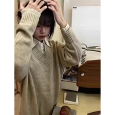 秋冬翻领学院风针织衫冬季百搭针织假两件学生毛衣春秋长袖复古，男装针织衫/毛衣，星座1008