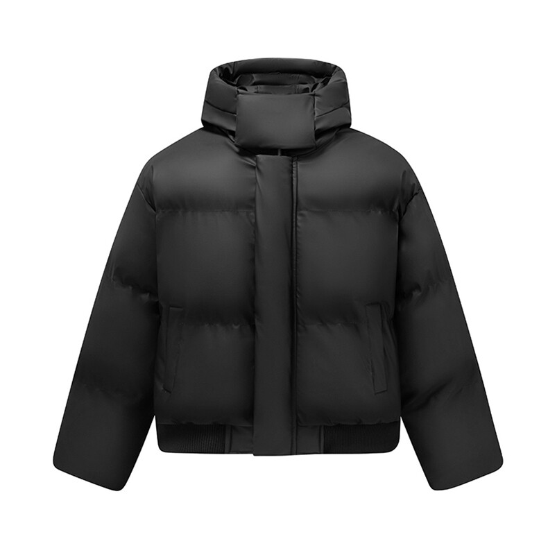 现货5W件冬季三防重磅boxy短款羽绒连帽PU皮棉衣外套防风加厚棉服，男装棉衣，电商A443