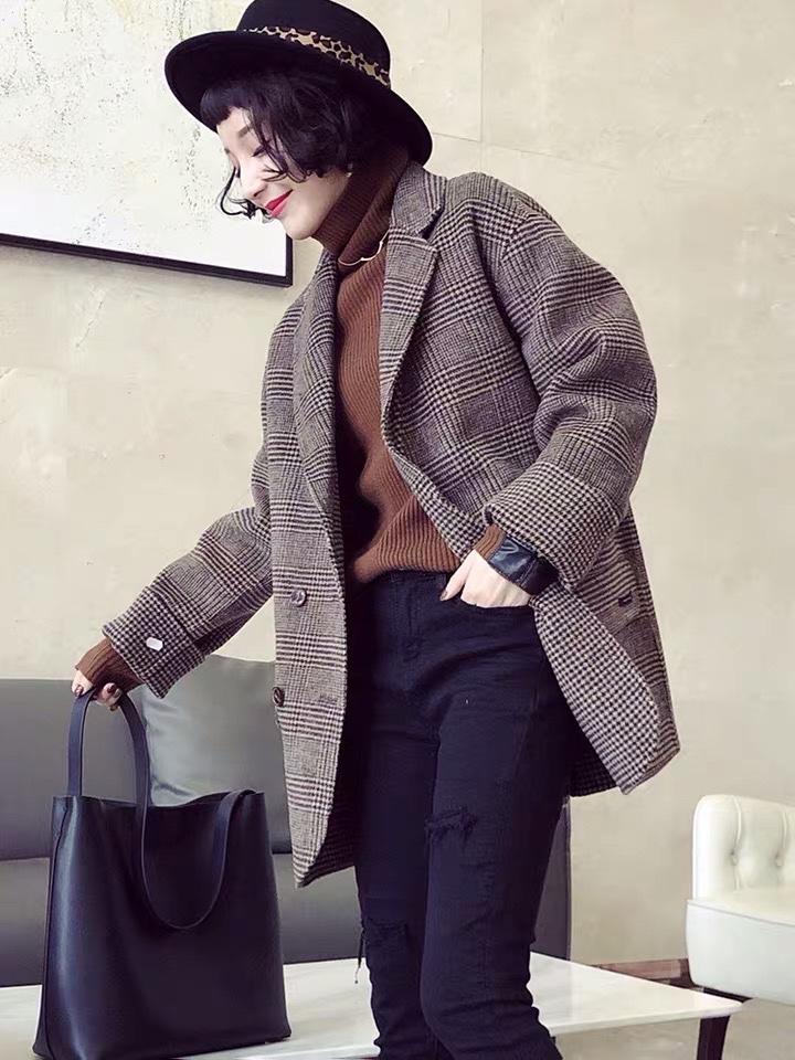 SL2081欧货西装领四粒扣百分百羊毛双面呢大衣,女装西装,L·H·X