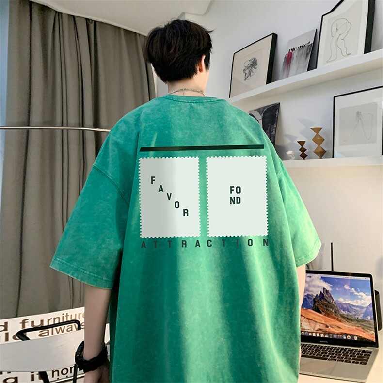 韩东大门重磅直播品美式复古蜡染水洗做旧宽松短袖t恤T993P38,男装T恤,电商A486