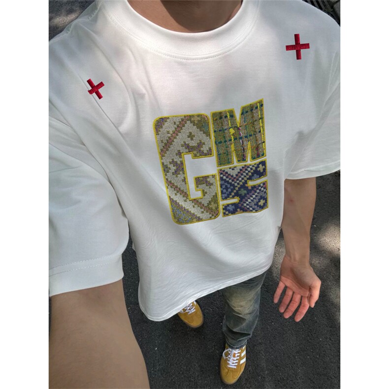 网图有货原创字母刺绣短袖男美式高街纯棉宽松T恤男女A352-P35,男装T恤,星座1505