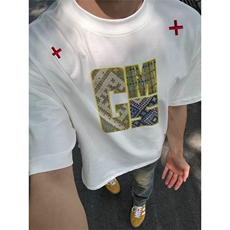 网图有货原创字母刺绣短袖男美式高街纯棉宽松T恤男女A352-P35，男装T恤，星座1505