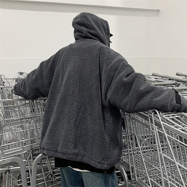 羊羔绒棉衣外套男新款高街ins加绒连帽棉服冬季宽松棉袄M9528-p79,男装棉衣,星座1008