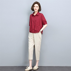 时尚翻领棉麻休闲套装女夏季新款宽松显瘦两件套气质百搭小香风，女装套装/套裙，依恋蒂丝