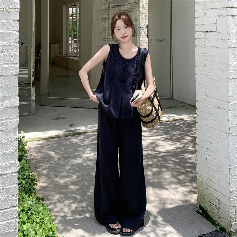 现货210-3273-P165-K218新款法式宽松马甲上衣配阔腿裤2025年夏季,女装套装/套裙,浙宝210（原浙宝191）