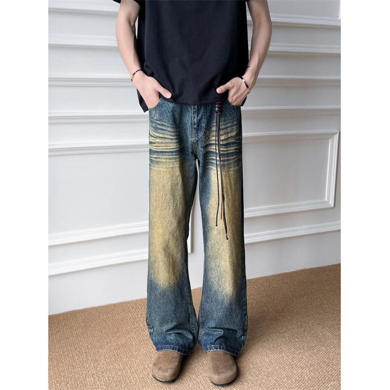 美式高街做旧水洗牛仔裤男潮直筒微喇裤子5525P47，男装牛仔裤，星座410-2