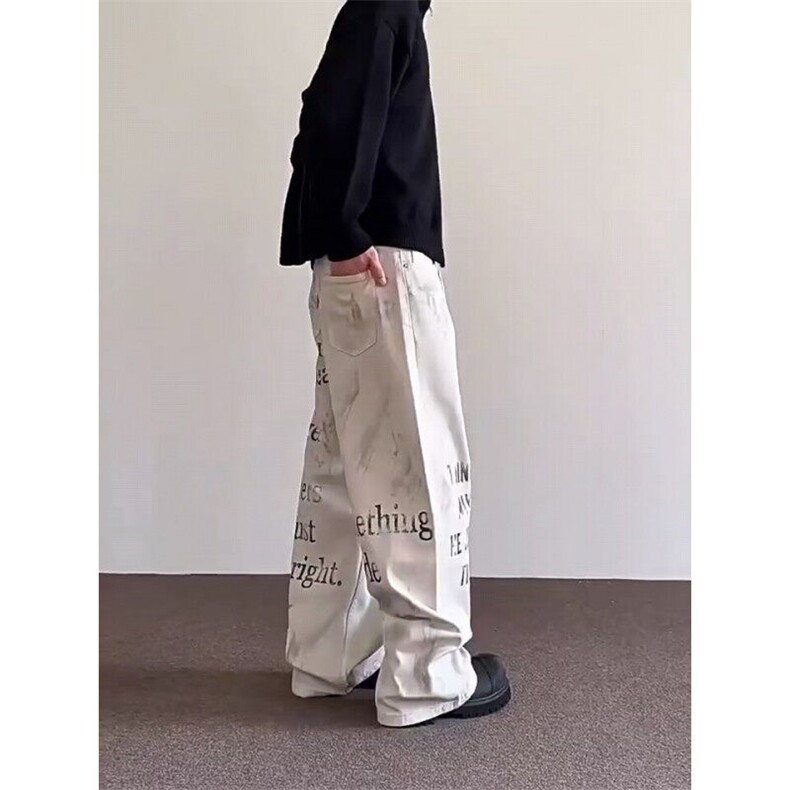 【有货】美式复古小众涂鸦字母直筒休闲弯刀牛仔裤NZ06026P55,男装牛仔裤,星座1004（原星座815-3）