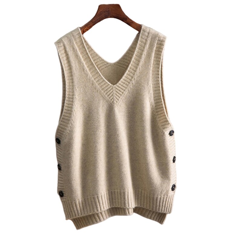 2025年秋季新款双V领三扣针织马甲时尚休闲通勤百搭，女装针织衫/毛衣，洁纯羊绒