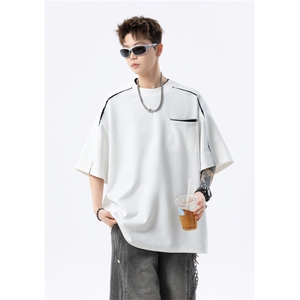 706-T2211-P45  280克重磅 现货 夏季男士痞帅半袖设计感短袖T恤图片