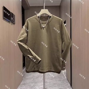 秋季新款纯色长袖T恤男内搭开衩套头纽扣袖口青年百搭圆领打底衫图片