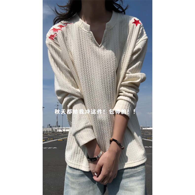 XZ809A/SYR08/特P19/控38美式V领人民万岁万针绣花长袖T恤卫衣,男装T恤,星座809A(原222-1)