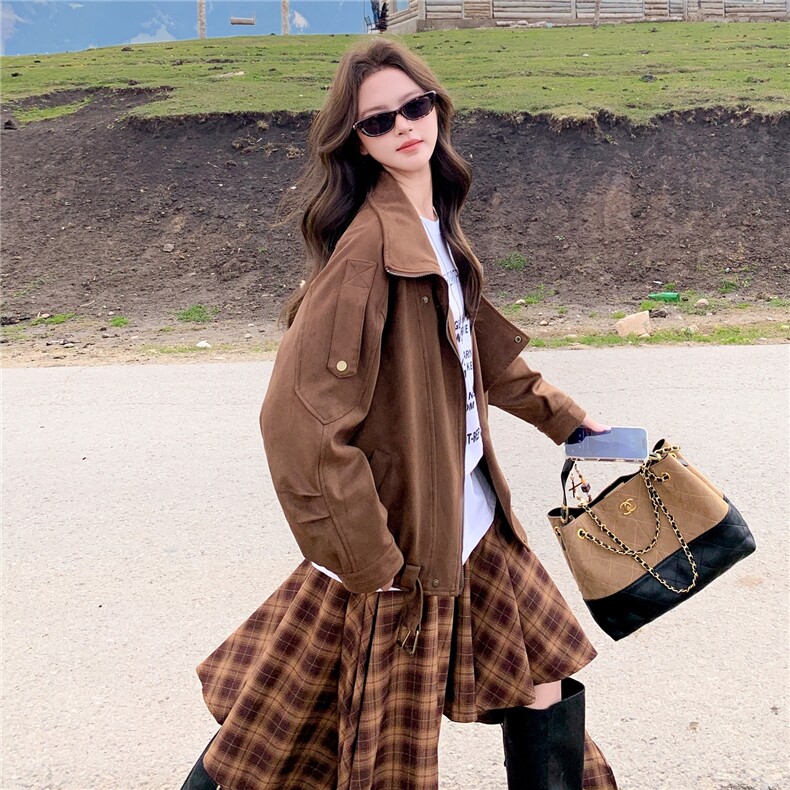 现货！2026春装新款时髦摩登复古麂皮绒外套女2C325-520P175K258,女装短外套,2C325