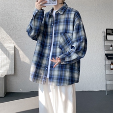 衬衫男春季新款港风宽松磨毛格子长袖衬衣CS2019-P35，男装衬衫，星座214-3