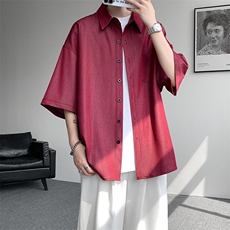 8XL-M冰丝牛仔短袖衬衫男款夏季薄款宽松慵懒衬衣外套DC28006P60，男装T恤，电商B312