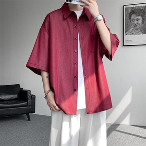 8XL-M 冰丝牛仔短袖衬衫男款夏季薄款宽松慵懒衬衣外套DC28006P60图片