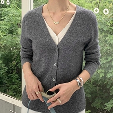 气质显瘦！假两件baby小山羊绒针织开衫女V领修身针织衫毛衣外套，女装羊毛衫，泰沅羊绒