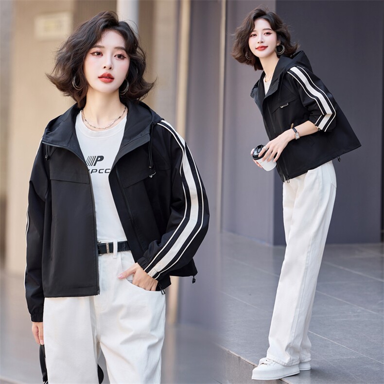 时尚拼色工装风衣外套女2024春秋新款气质减龄休闲短款小个子上衣,女装短外套,悦祺