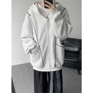 美式重磅立体硬挺卫衣男春秋潮牌设计感连帽开衫廓形外套KS004P68图片