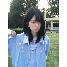 BB7407-P452025春夏高街宽松设计感立体小花刺绣条纹衬衫，男装衬衫，电商B323A