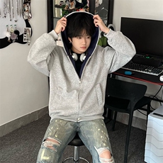 抖音得物高品质二开26春装美式重磅宽松结构双面连帽卫衣外套W68，女装短外套，电商A486