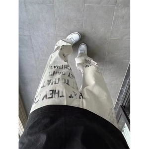 W10294-P50网图现货美式复古涂鸦牛仔裤痞帅炸街直筒休闲长裤,杂志街拍私服搭配图片