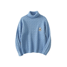 时尚儿童高领毛衣简约纯色扭花设计舒适保暖针织衫，童装毛衣，绒颖羊绒