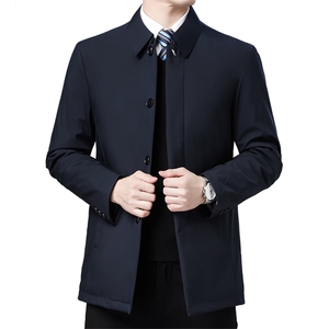 冬季新款翻领纯色外套男棉服商务休闲中年加厚保暖男装棉衣外套图片