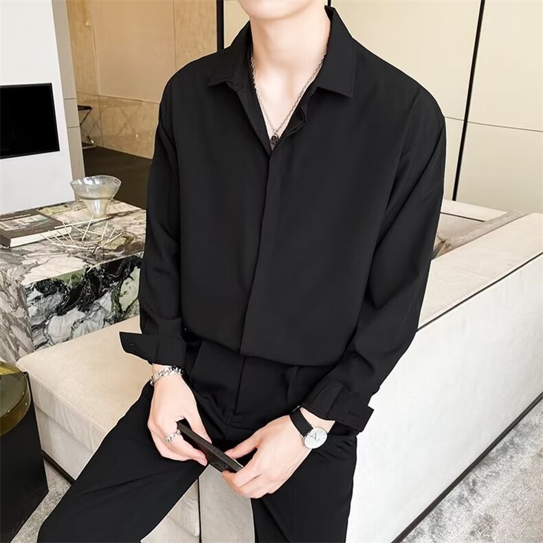 GS503P45港风日系翻领暗扣商务长袖衬衣韩版潮男百搭衬衣,男装衬衫,星座1108-5