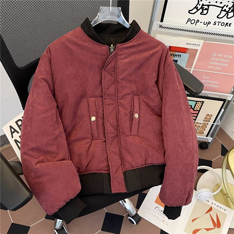 美式炸街纯色加棉棒球服棉服外套男女2024秋冬季夹克衫MF323-P95，男装夹克，星座412-2