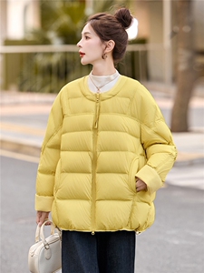 90%白鸭绒羽绒服女2025年冬季新款韩版宽松圆领加厚保暖面包服图片