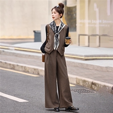 现货韩系穿搭气质套装女2026春季新款西装马甲阔腿裤配丝巾三件套，女装套装/套裙，依如秀(原杭风阁)