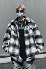 格子毛呢大衣男秋冬季2024新款日系复古潮牌痞帅宽松短款呢料外套，男装毛呢大衣，星座505-2（原电商A260-1)