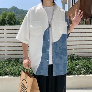 日系拼接衬衫短袖设计感上衣潮流百搭新款半袖衬衣痞帅-CS189-p35图片