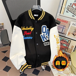 加绒加厚冬男女棒球立领棉衣条纹刺绣保暖毛呢棉袄面包服MY06 P78图片
