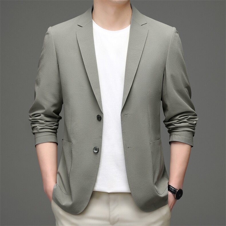 秋季新款2022宽松免烫男士西服长袖外套薄款翻领上衣时尚百搭,男装西服,电商B212（原钱塘6029）
